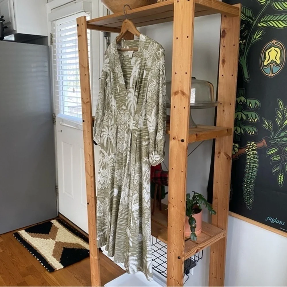 Desmond & Dempsey X H&M Green White Tropical Palm Print Linen Blend Midi Dress S - Picture 6 of 15